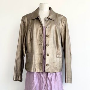 Collection B by Bernardo Metallic Gold Collar Button-Down Leather Jacket Size 1x